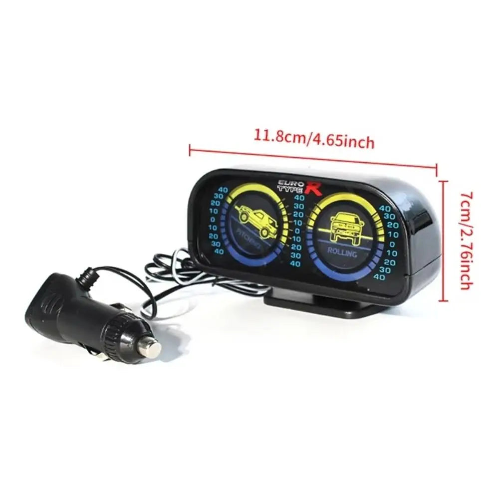 12V Car Level Tilt Gauge LED Light 360 Degree Adjustable Base Slope Zpaxo