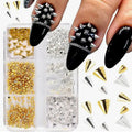 6 Grids 3D Punk Metal Nail Rivets Spikes Gold Silver Black Round Cone