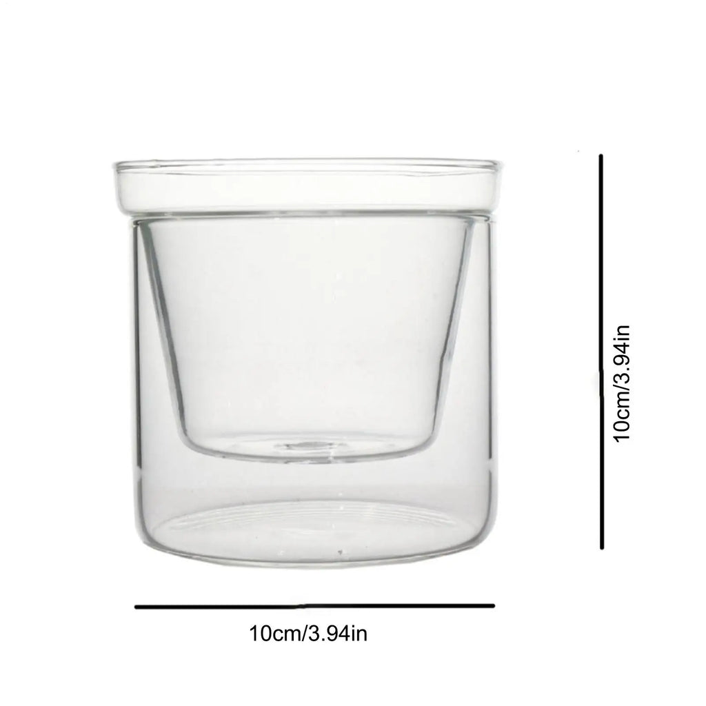 Clear Glass Flower Pot Double Layer Self Watering Planter Hydroponic