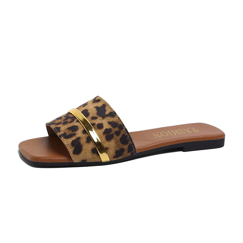 Women's Sandals Elegant Outerwear Fashion Flat Leopard Print Zpaxo leopard print 41