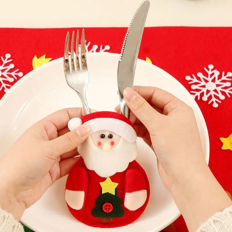 Christmas Cutlery Holder Bags Santa Claus Knife Fork Pocket Tableware