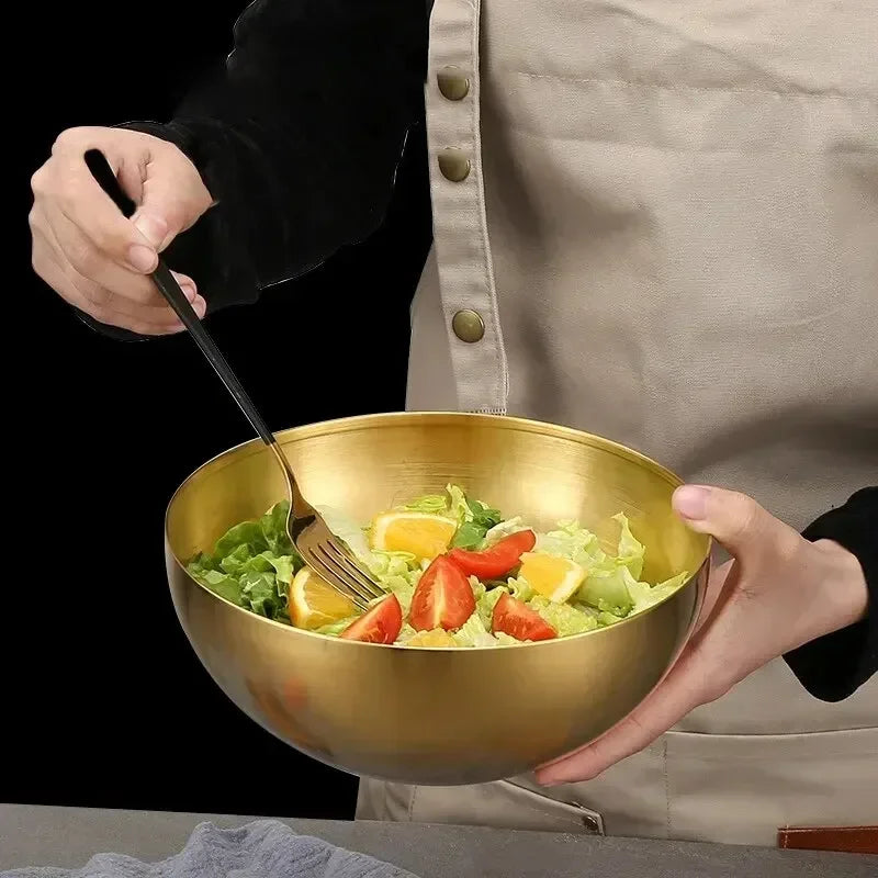 20cm Stainless Steel Salad Bowl – Gold & Silver | Rice Noodle Stainless Steel Bowl Zpaxo