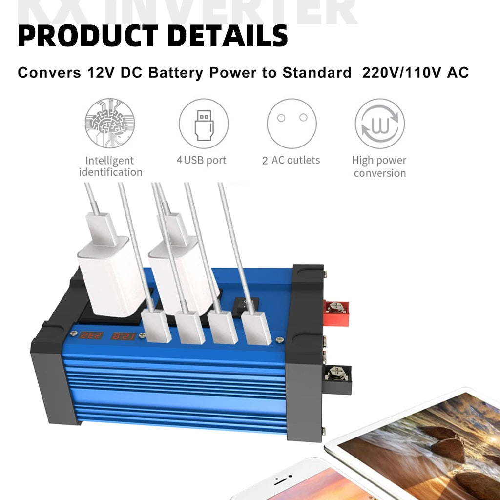 6000W Inverter 30A Controller 5V Solar Panel Smart Phone Car Charge