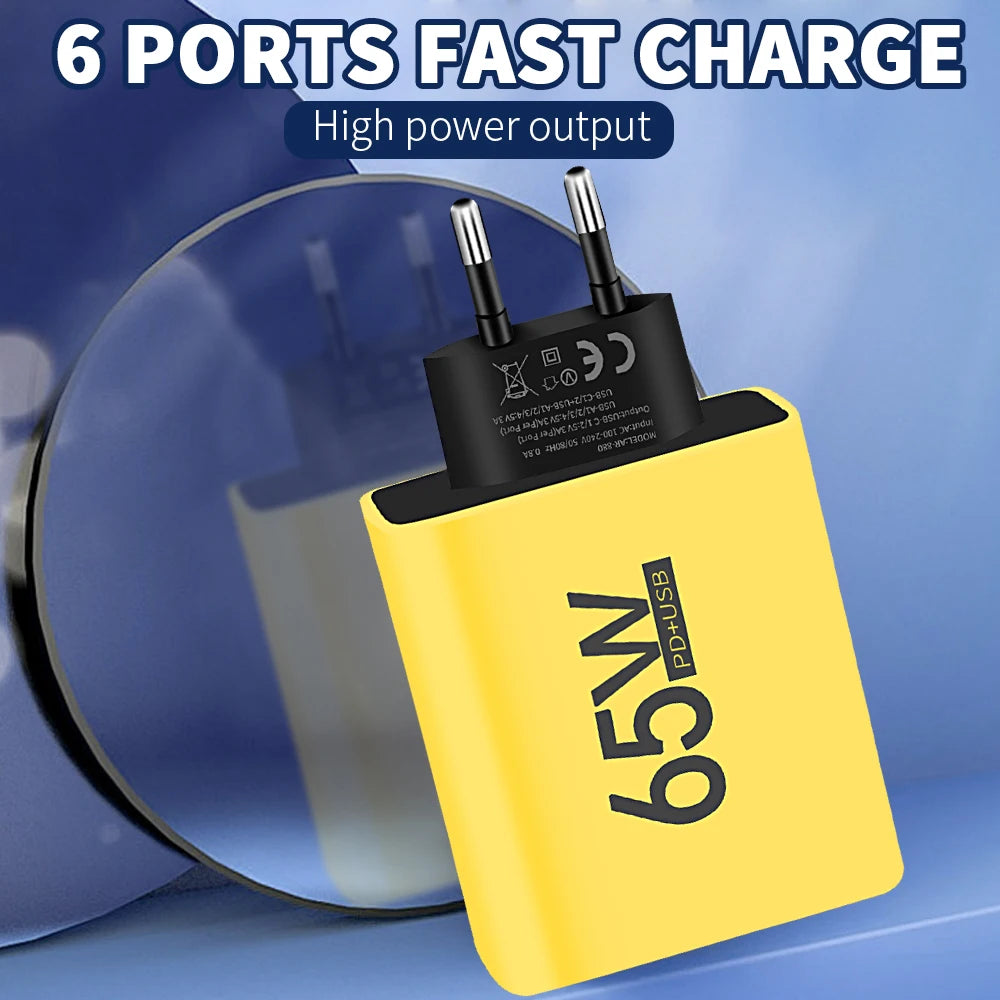 65W 6-Port USB-C PD Fast Wall Charger – iPhone & Android USB Wall Charger Zpaxo