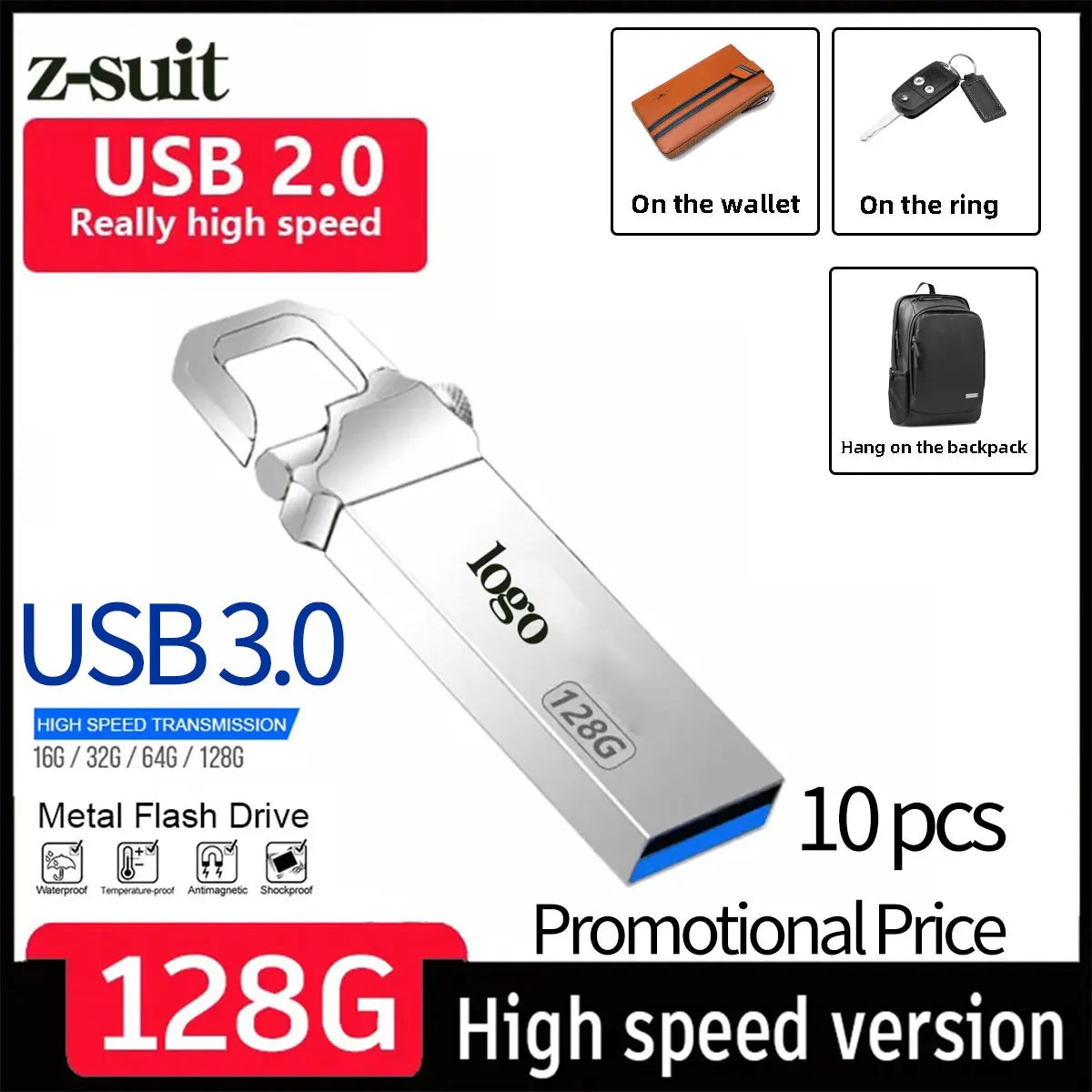 ZSUIT HUKO USB Pen Drive 8GB Memory Stick Usb Flash Drive Metal U Disk 128Gb Usb 3.0 Stick Gift Mobile Phone Car USB Stick Zpaxo