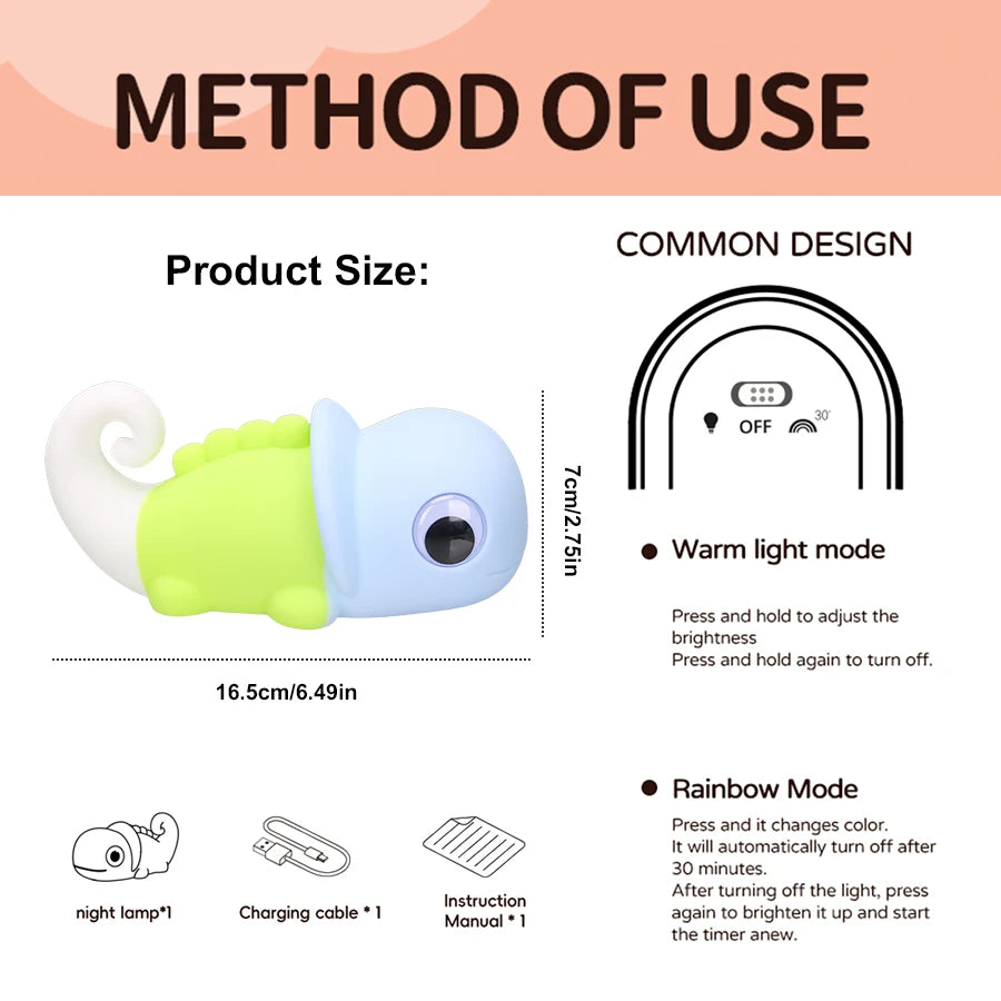 LED Color-Changing Night Light – Dimmable Rechargeable Bedside Lamp