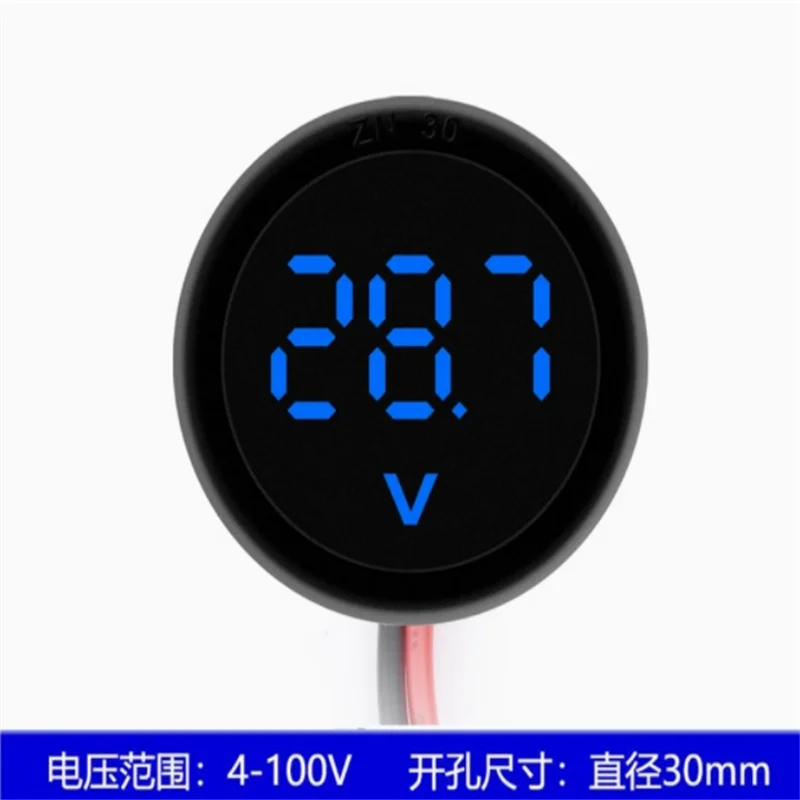 DC 4-100V DC digital voltmeter head display LED digital display circular two-wire voltmeter reverse connection protection Zpaxo blue
