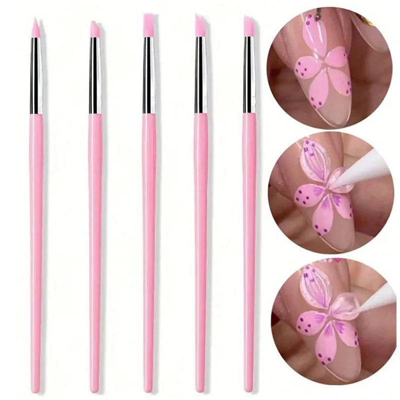 5Pcs/set Silicone Nail Brush UV Gel Polish Tip 3D Image DIY Dotting Polish Brushes Pen Professional DIY Manicure Tools Zpaxo