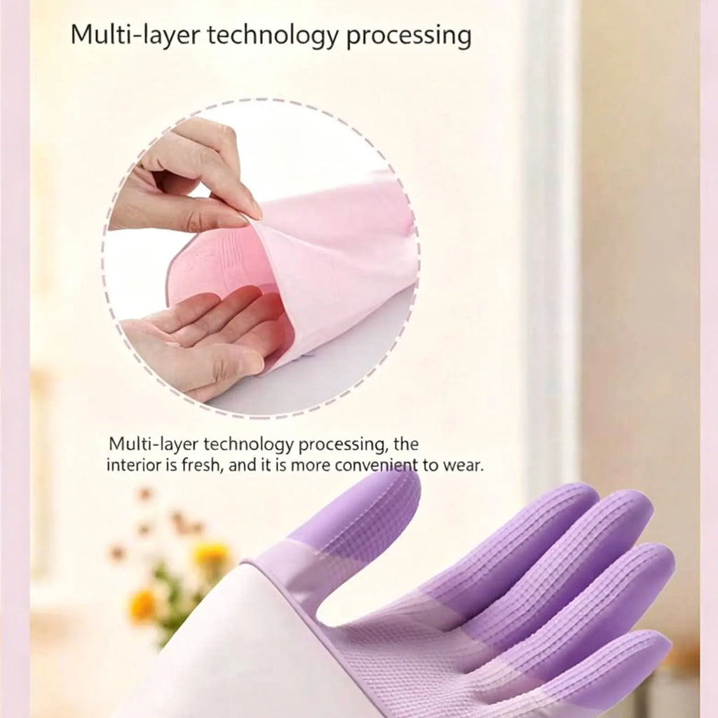 Reusable Latex Dishwashing Gloves, 3 Pairs Color-Block Cartoon Kitchen Gloves for Washing Dishes, 11in Long Cuff, Non-Slip Zpaxo