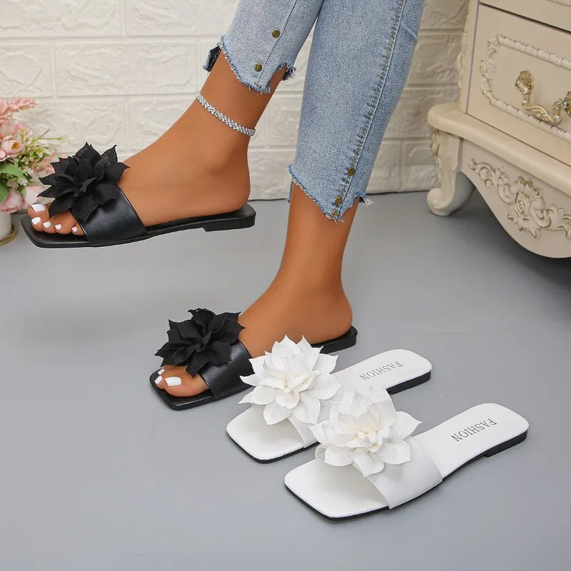 Women's 2026 Flower Embellishment Fashion Slippers Women Casual Beach Zpaxo