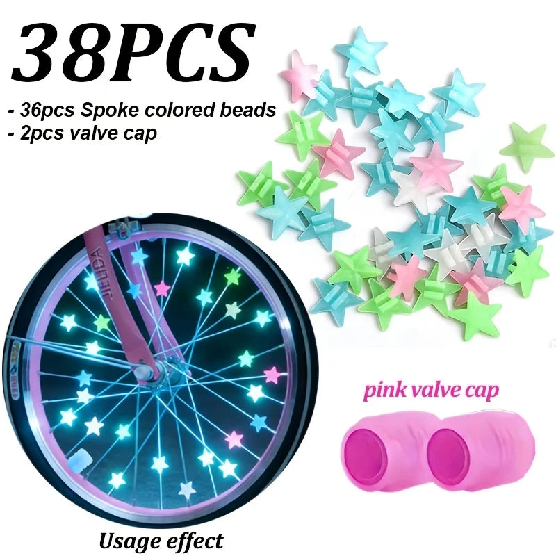 Glow-in-the-dark Spoke Beads Valve Caps Glowable Star Wheel Nipples