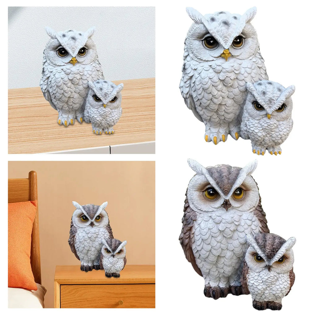 Resin Owl Statue – Mother & Child Bird Sculpture Garden Decor Resin Bird Figurine Zpaxo