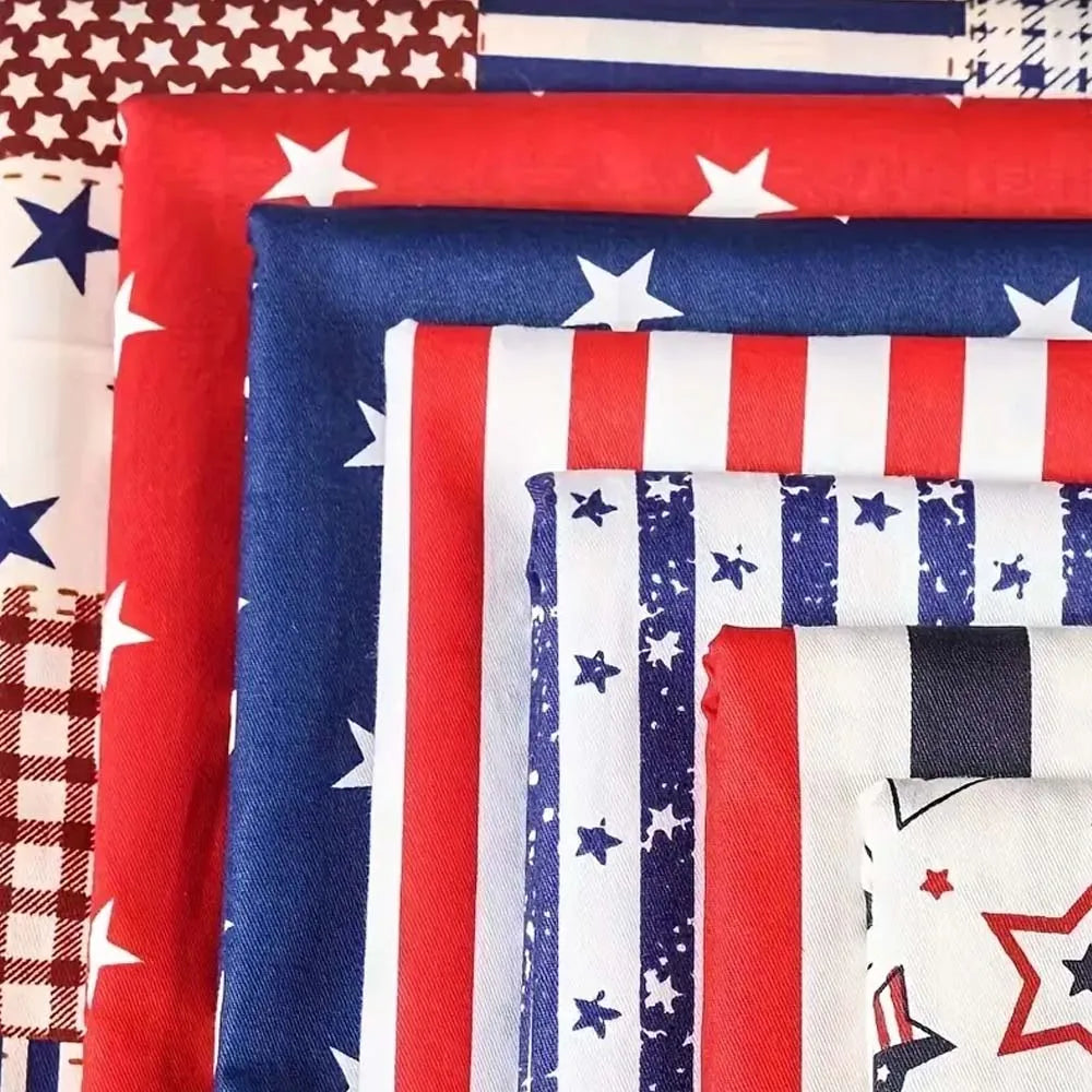 7pcs American Flag Fabric DIY Crafts Patriotic Sewing Supplies with Red, White and Blue Star-Pattern Independence Day Handicraft Zpaxo