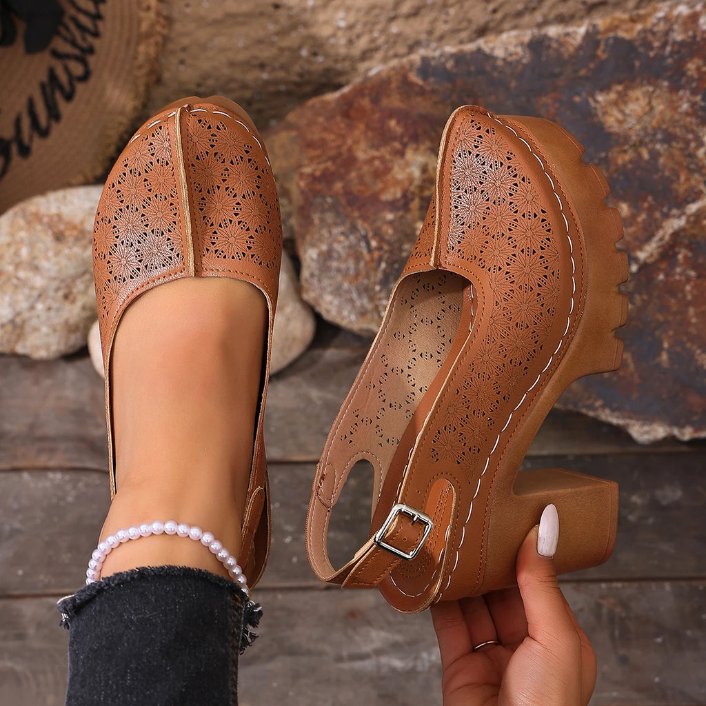 Women Chunky Heel Sandals 2026 New Fashion Hollow Beach Shoes Lightweight High Heeled Sandals Casual Designer Shoes for Women Zpaxo