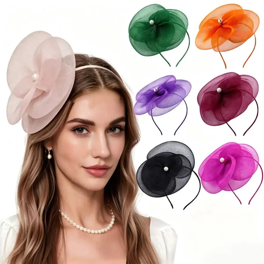 New Mesh Fascinator Hat Multipurpose Pearl Women Headband Hair Hoop Bridal Wedding Zpaxo