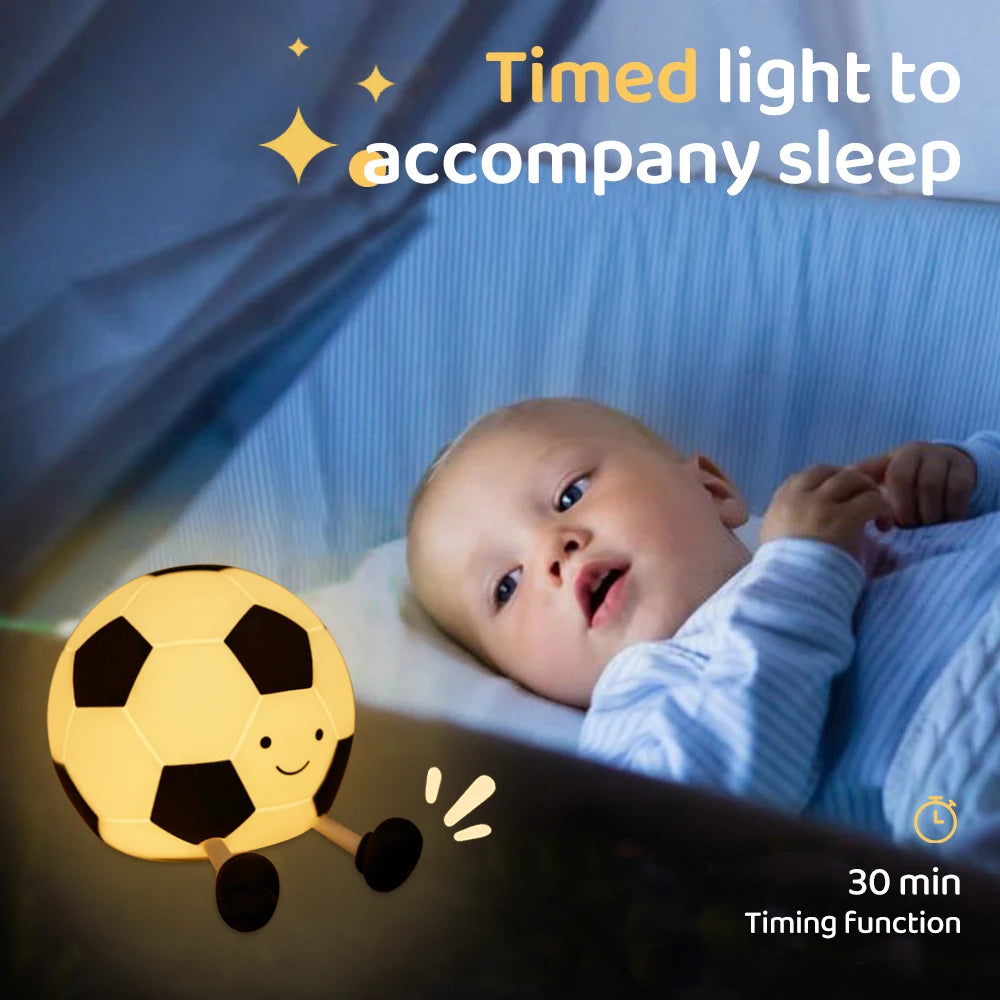 Novelty Football Silicone Night Light Rechargeable Sleeping Night Lamp with 3 Level Dimmable Nursery Bedside Lamp For Room Decor Zpaxo