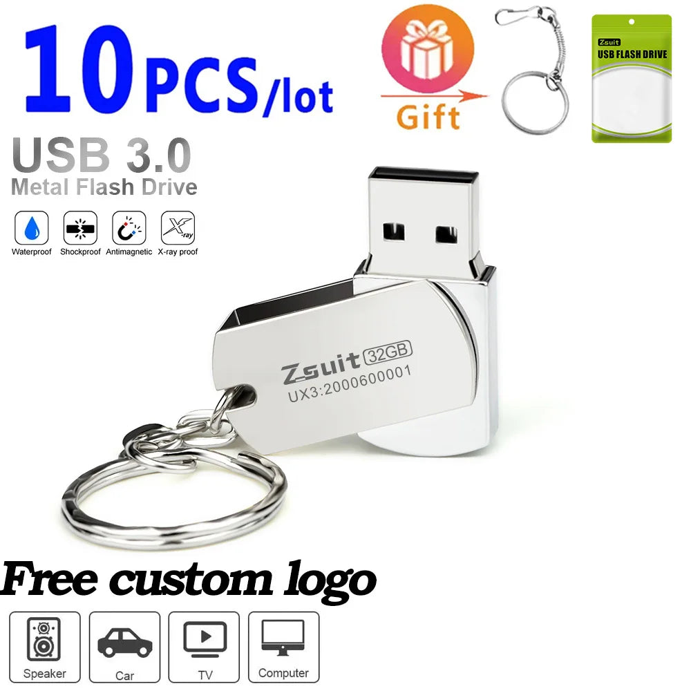Zsuit Rotating USB Drive 64GB Pen Drives 32g High Speed Memory Stick 3.0 Metal USB Flash Drive Free Logo 128GB Computer U Disk Zpaxo