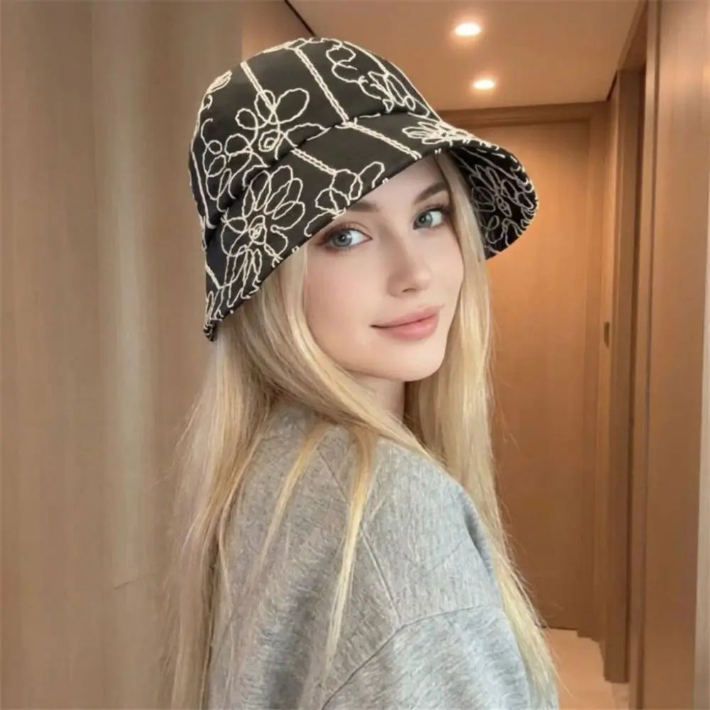 Fashion Retro Women's Bucket Hat Flower Embroidery Korean Style Sun Hat Casual Versatile Sweet Spicy British Hat For Lady Girl Zpaxo