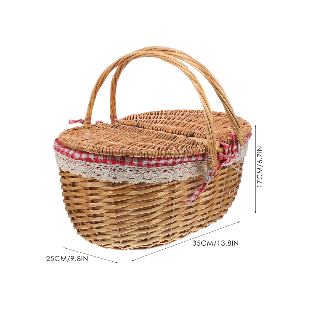 African Market Basket Handles Lid Wicker Woven Rustic Storage Bread