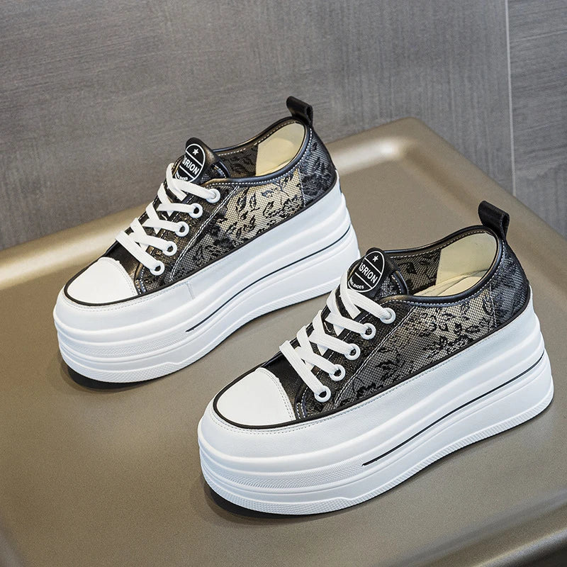 Womens Black Mesh Surface Floral Embroidery Platform Sneakers Hidden Zpaxo