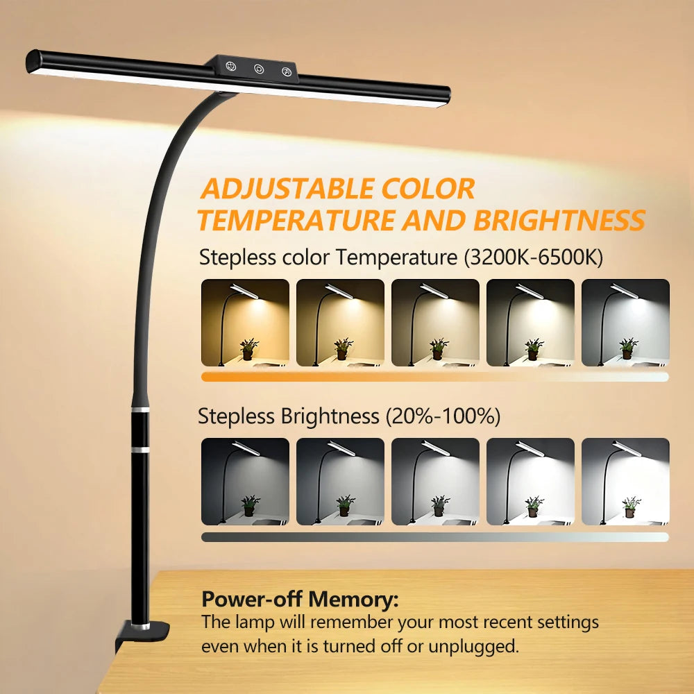 10W LED Desk Lamp for Office Home Eye-Caring Clamp USB Desk Lamp with 5 Color Stepless Dimming Flexible Gooseneck Touch Control Zpaxo