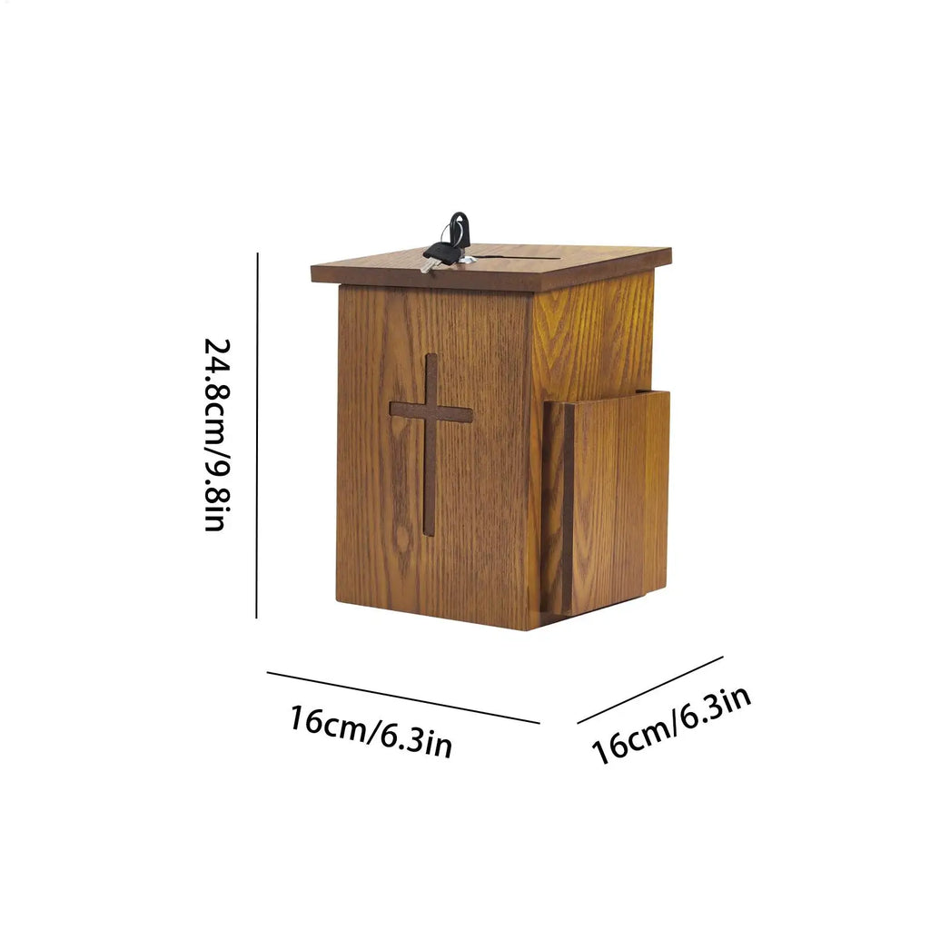 Church Offering Box Wooden Wall Mounted Lockable Cross Offering Box for Charity for Parish Shrine Funeral Tithe Event Religious Zpaxo