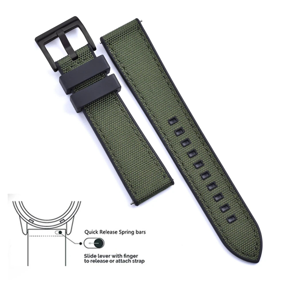 FKM Hybrid Rubber Nylon Watch Strap 20mm 22mm Quick Release