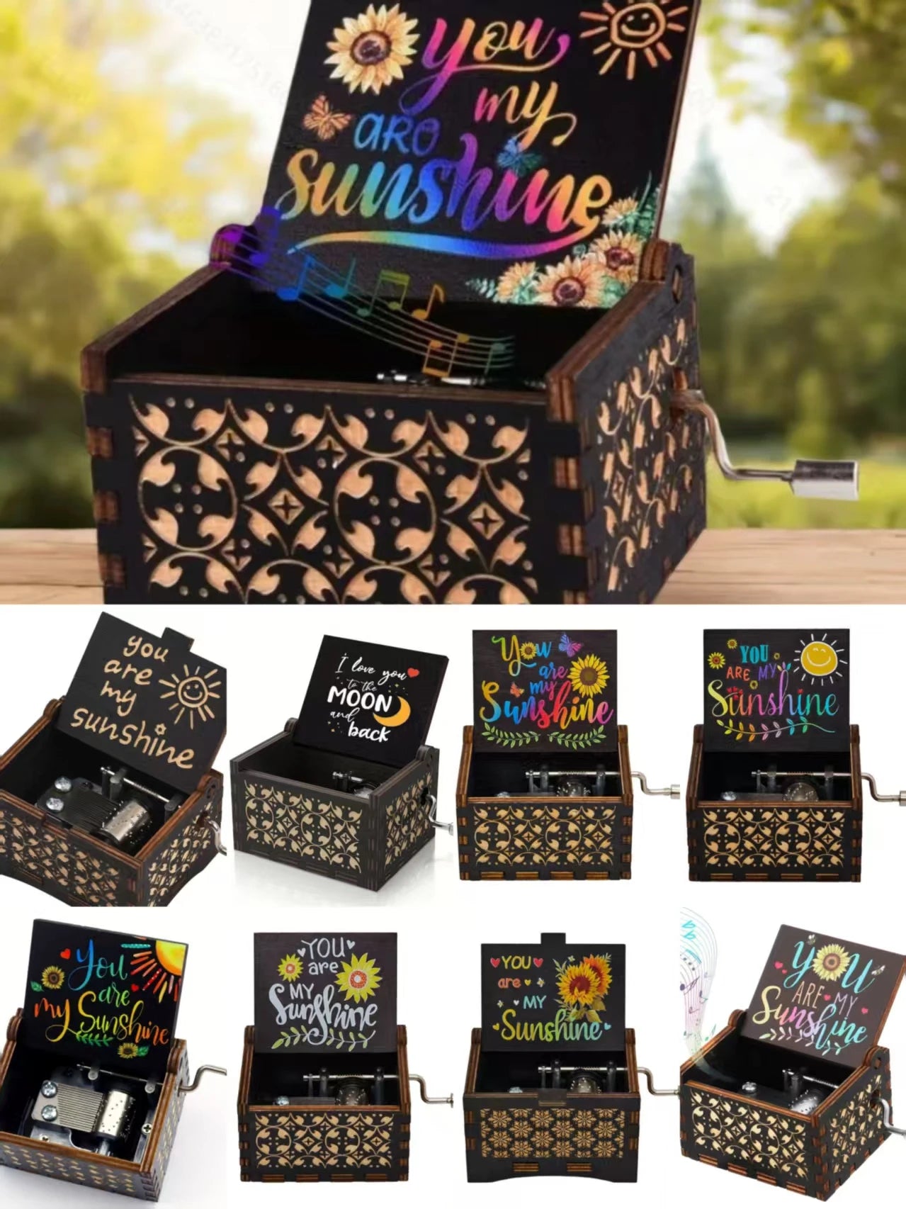 Wooden Hand-Crank Music Box – You Are My Sunshine Gift