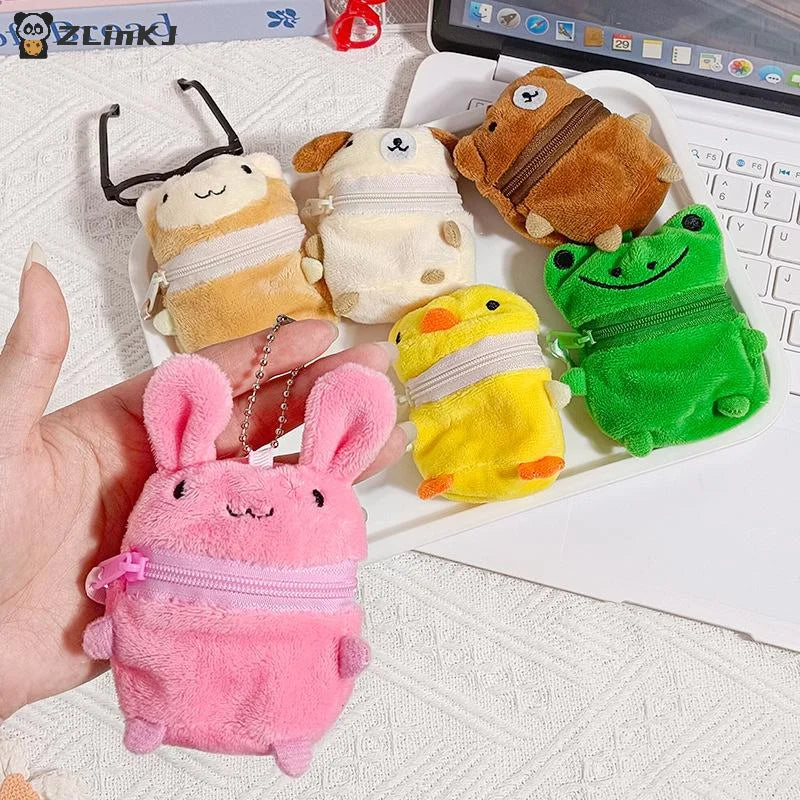 Mini Pink Fluffy Rabbit Coin Purse Keychain Bag Charm Cute Cartoon Zpaxo