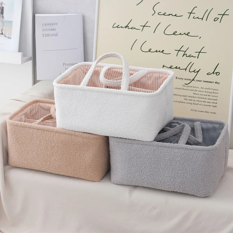 Portable Divided Storage Basket Fabric Handle Handbag Home Living