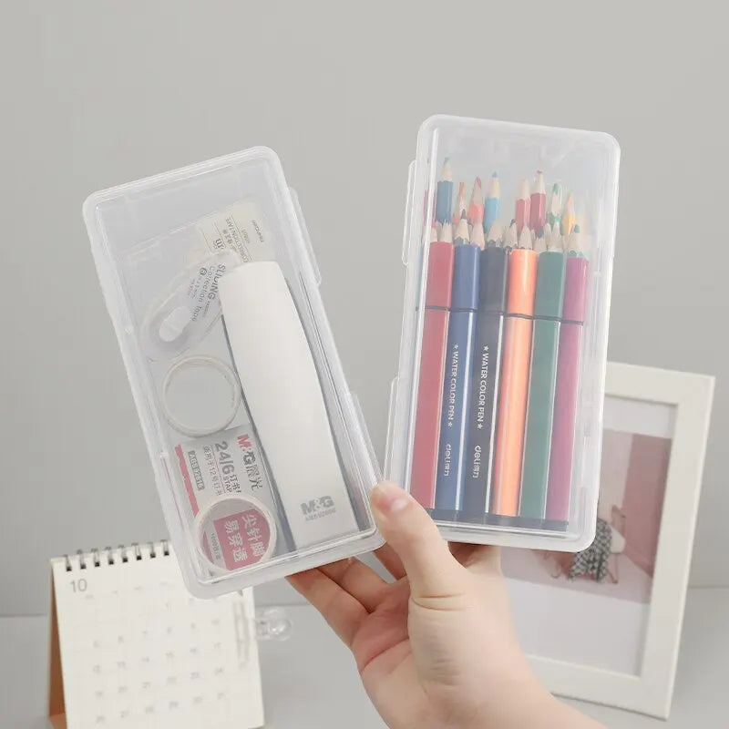 Plastic Storage Box Large Capacity Transparent Stationery Case Pencil Case Children's Crayon Painting Sketching Muilt Pencil Bag Zpaxo