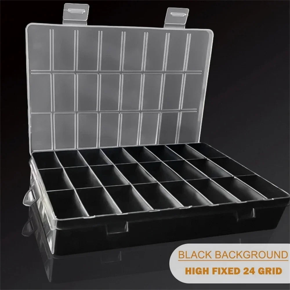 24-Grid Transparent Plastic Storage Box Lid Durable Multi-compartment
