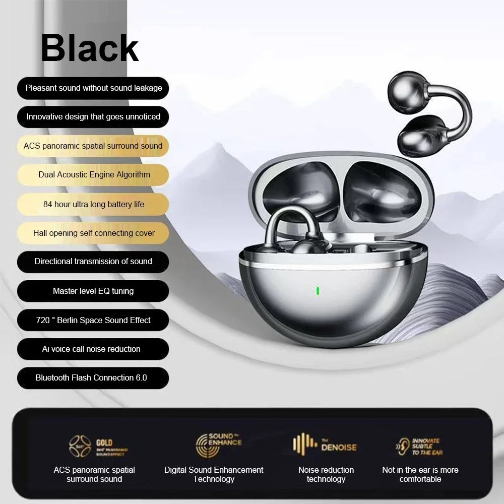KEBIDUMEI Open Ear Clip Headphones Bluetooth 6 0 Wireless Earphones Zpaxo Black