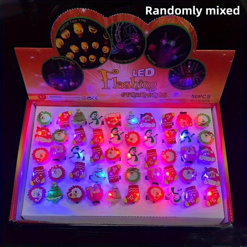 10 20 Christmas LED Light Up Ring Toys Luminous Finger Rings Children Zpaxo 50 piece