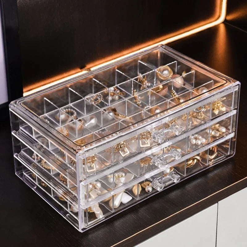 Jewellery Storage Box Transparent Three Layers Large Capacity Ring