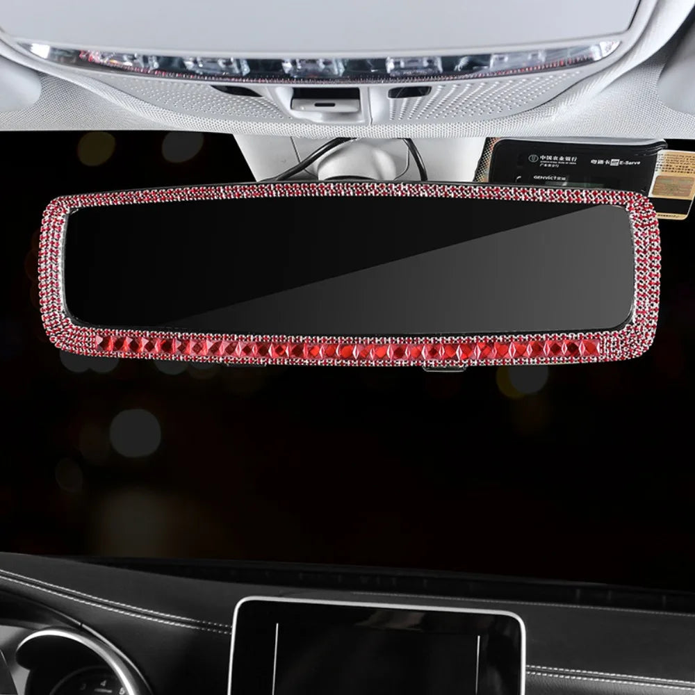 Bling Design Car Rearview Mirror Decor Full Rhinestone Shiny Crystal Zpaxo Red
