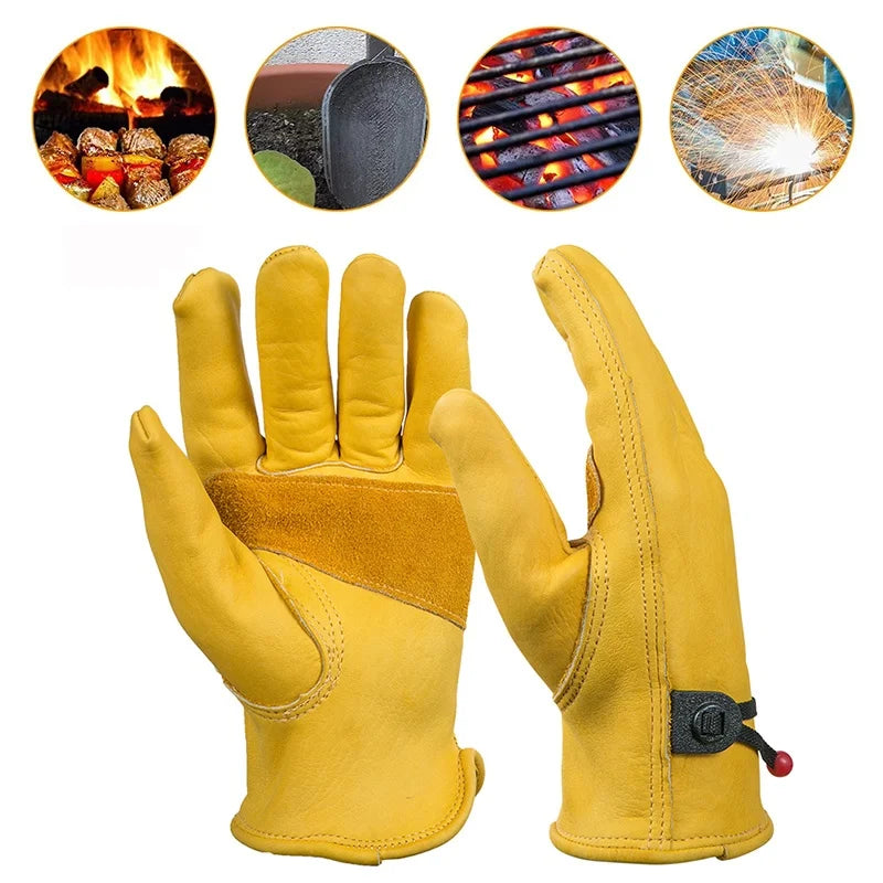 1 Pair Leather Work Gloves Soft Cowhide Welding Security Protection Gloves Workers Mechanic Driver Hunting Driving Garden Glove Zpaxo
