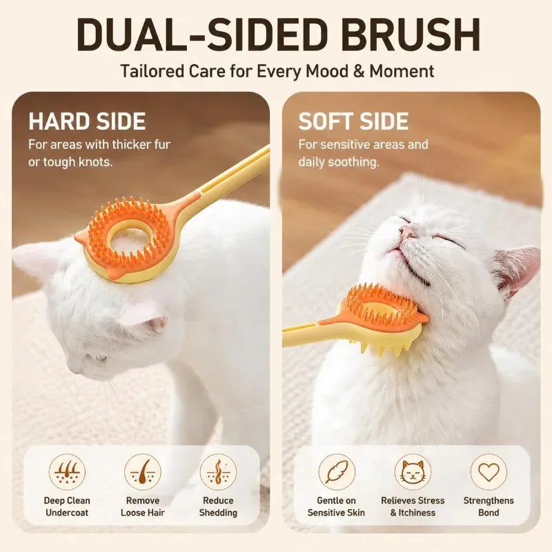3-in-1 Cat Grooming Brush & Teaser Wand – Dual-Sided
