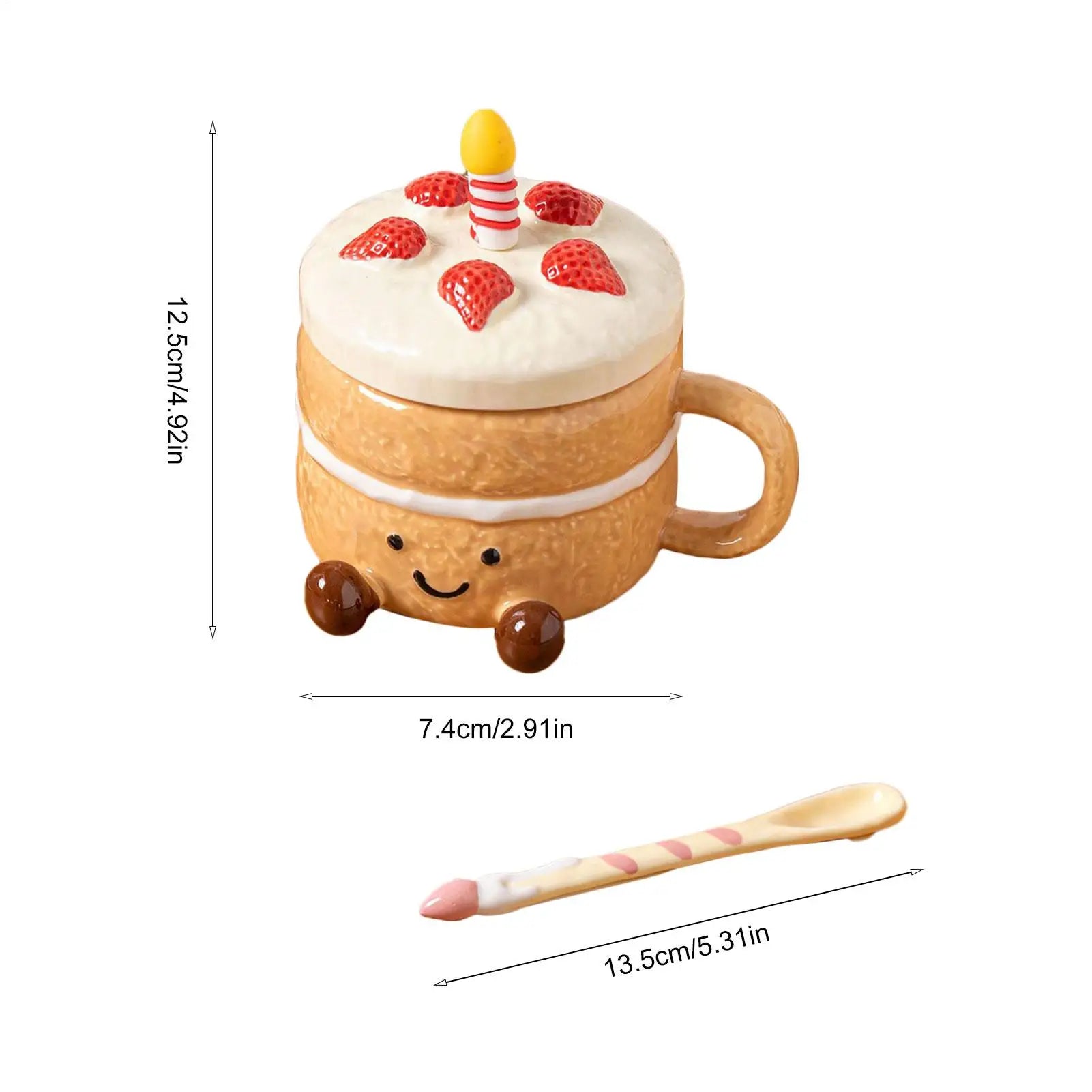 Funny Mugs For Women 400ml Ceramic With Lid Spoon Cake Shaped Aesthetic Mug Tea Cup For Women Christmas Birthday Valentines Day Zpaxo