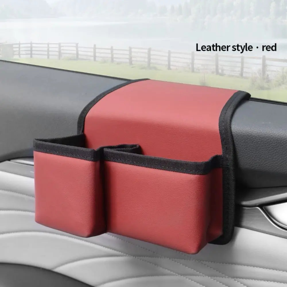 Universal Car Window Storage Box Leather 2 Pockets Car Armrest Cup Holder Wear-Resistant Space Saving Zpaxo