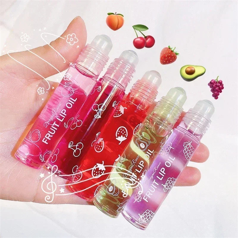 6 Colors Fruit Essence Lip Balm Roll-on Lip Oil Moisturizing Mirror Lipstick Transparent Hydrating Lip Gloss Long-Lasting Shine Zpaxo