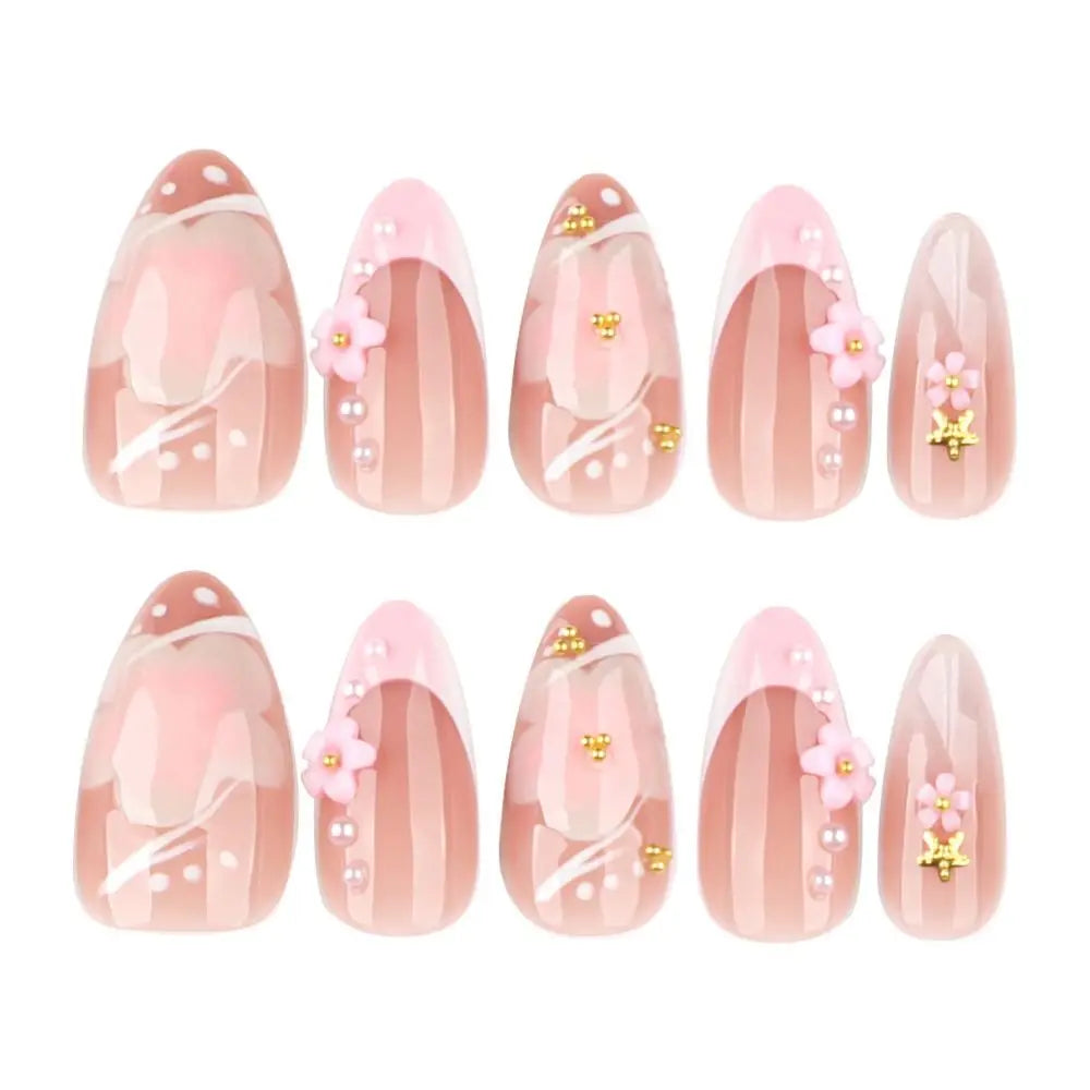 Manicure Long Almond False Nails Flowers Butterfly Aurora Fake French Zpaxo