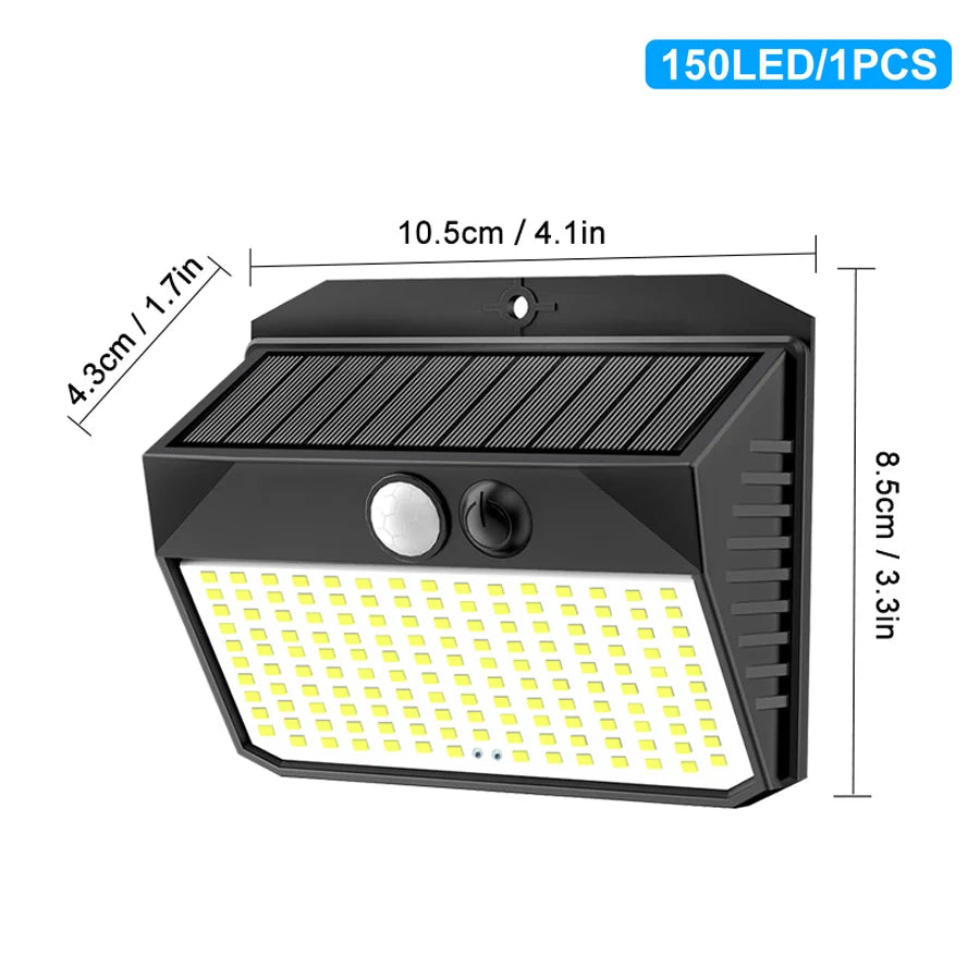 Outdoor Solar Security Wall Light PIR Motion Sensor 3 Modes Waterproof Super Bright LED Lamp for Garden Yard Fence Garage Door Zpaxo 150 LEDS