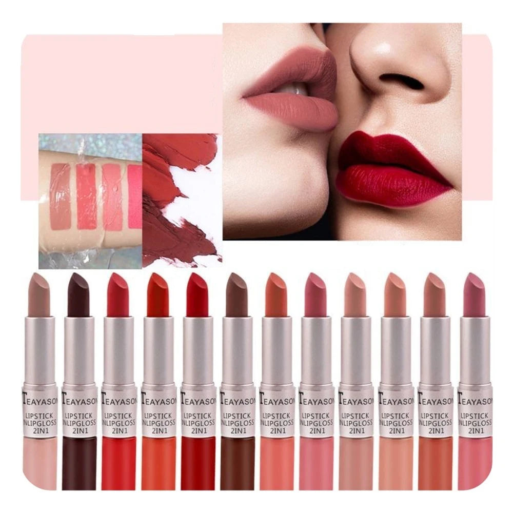 Double-Ended Velvet Matte Lipstick with Long-Lasting Effect, Brightening and Complexion-Enhancing Lipstick Pen for Autumn and Winter, Non-Transfer Matte, Valentine's Day Gift Lipstick Zpaxo