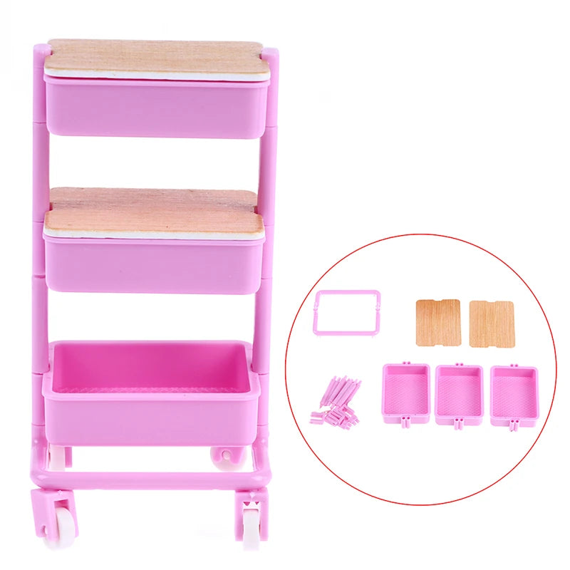 1 12 Dollhouse Miniature Three Layers Trolley Dining Cart Wheels Zpaxo Pink
