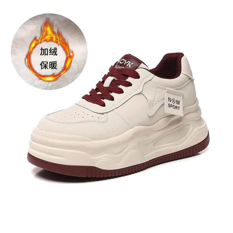 Women's Platform Chunky Sneakers Lace Up Design Sport Tag Detail Two Zpaxo Red Velvet 37