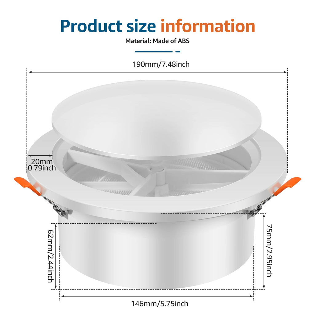 Round Vent Cover with Adjustable Panel & Removable Mesh Screen ABS Ceiling Diffuser for HVAC, Bathroom, Kitchen, Wall and Duct A Zpaxo White