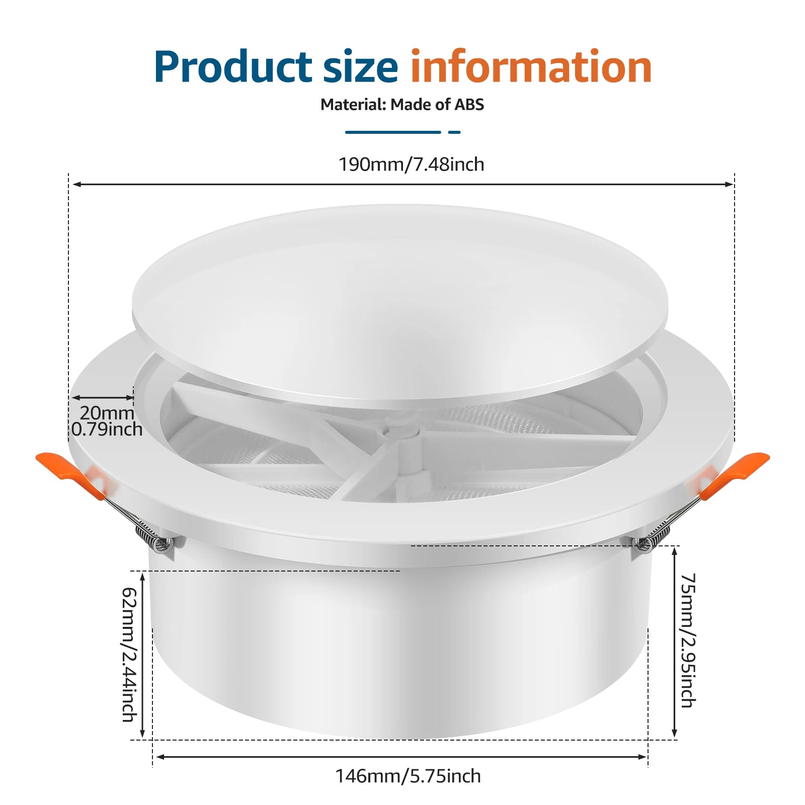 Round Vent Cover with Adjustable Panel & Removable Mesh Screen ABS Ceiling Diffuser for HVAC, Bathroom, Kitchen, Wall and Duct A Zpaxo White