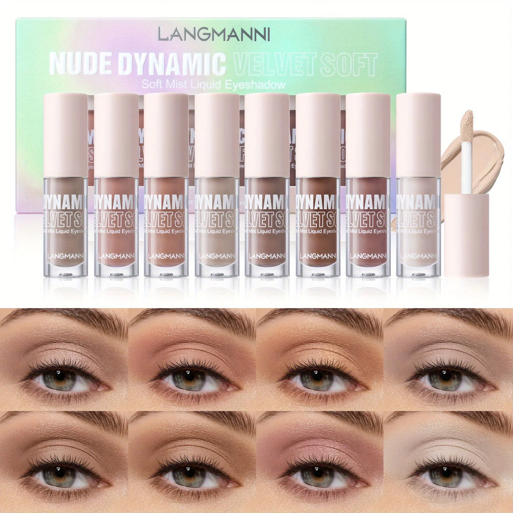 8-Color Velvet Mist Liquid Eyeshadow Disc Fine Glitter Matte Brightening 8-Pack Set Zpaxo