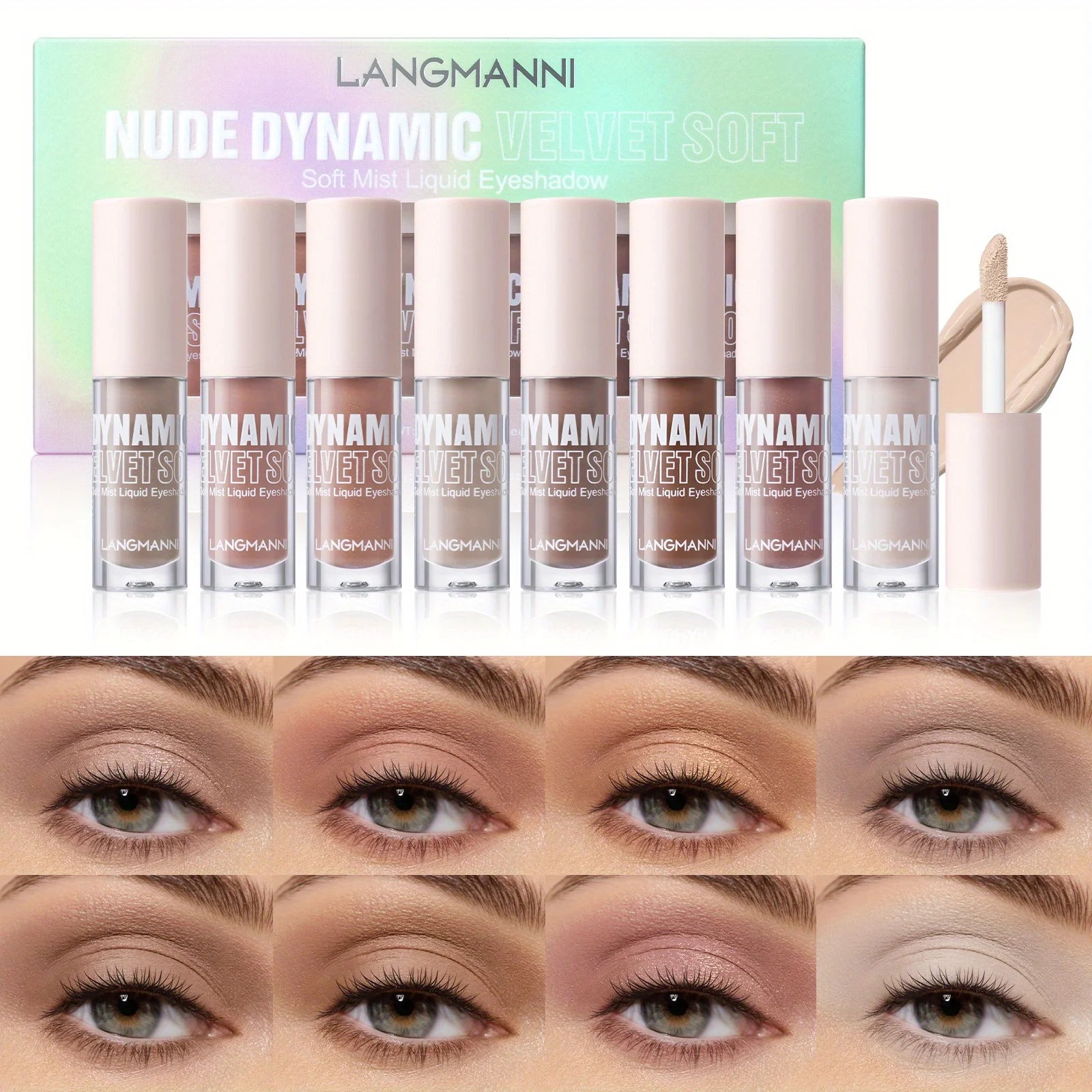 8-Color Velvet Mist Liquid Eyeshadow Disc Fine Glitter Matte Brightening 8-Pack Set Zpaxo